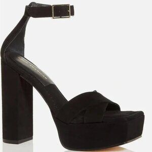 Good American Black Suede Square Toe Platform Size 7.5